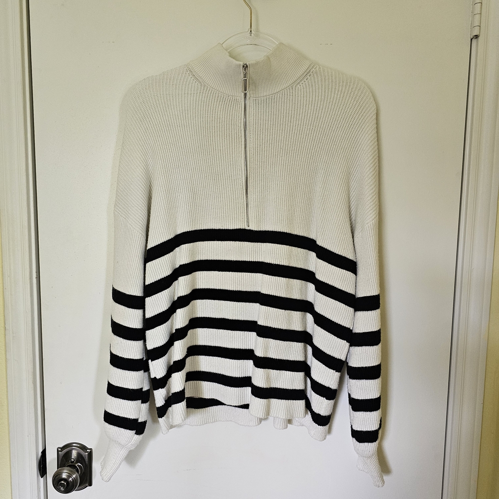 White and Black Striped Sweater